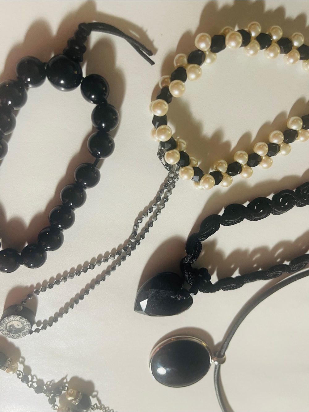 Women's Black Bead & Pearllike Mixed Bracelet Set